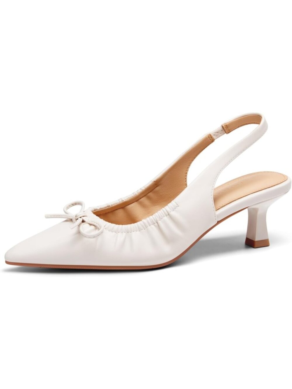 Women's Creamy-White Slingback Low Kitten Heels Bow Pointed Toe Pumps 2.1" Heels